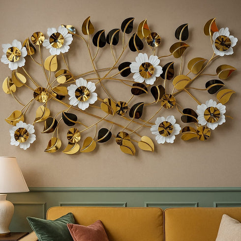 Golden bloom metal wall art